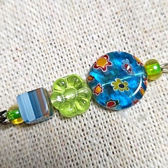 Set of 2 Vintage Blue Millefiori  Bead Dangle Earrings Abalone OOAK - Picture 3 of 10